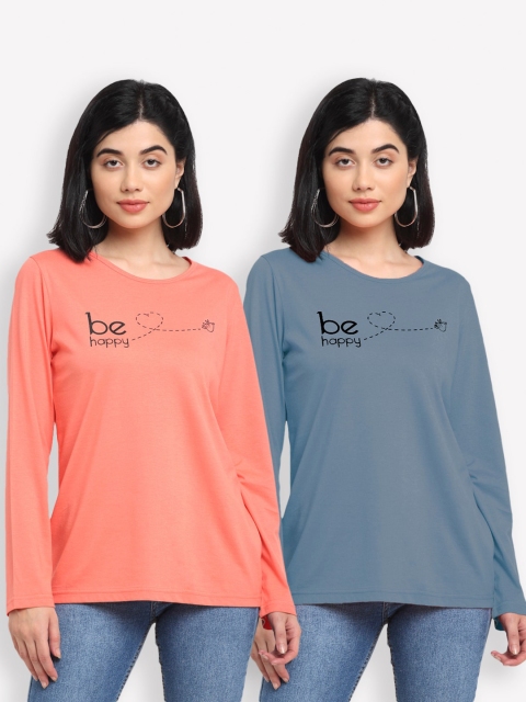 

Kanvin Women Pack Of 2 Printed T-shirts, Orange