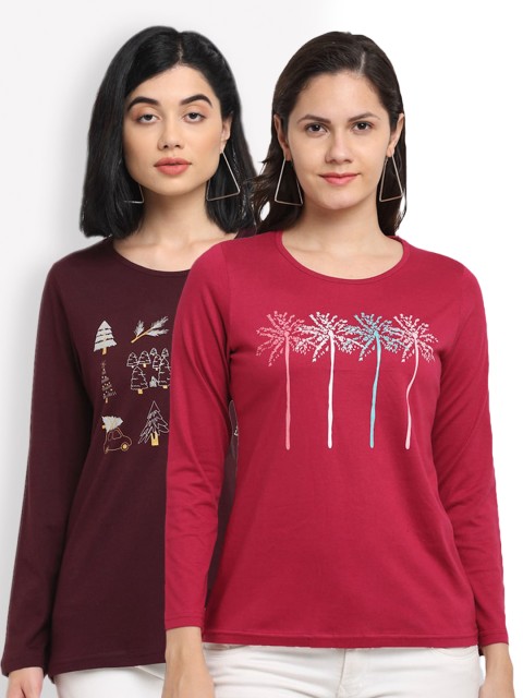 

Kanvin Women Red & Brown 2 Printed T-shirt