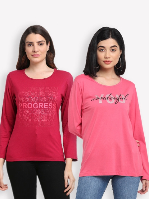 

Kanvin Women Red & Pink Pack Of 2 Printed T-shirts
