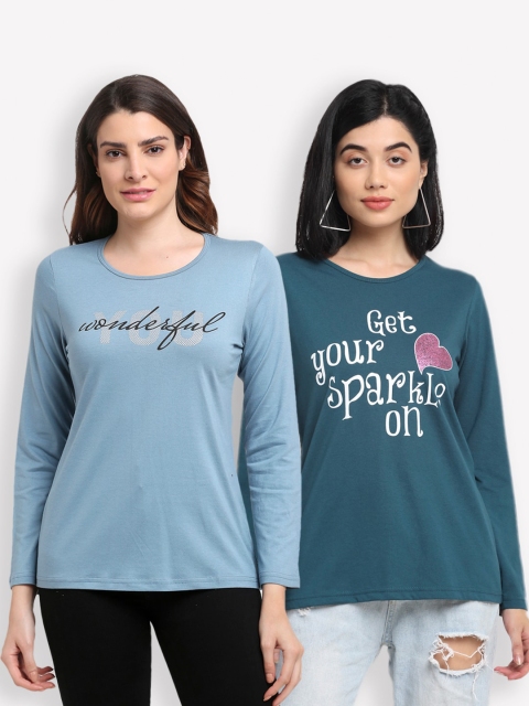 

Kanvin Women Pack Of 2 Printed T-shirts, Blue