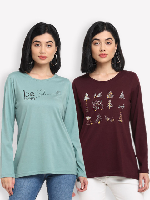 

Kanvin Women Pack Of 2 T-shirts, Sea green