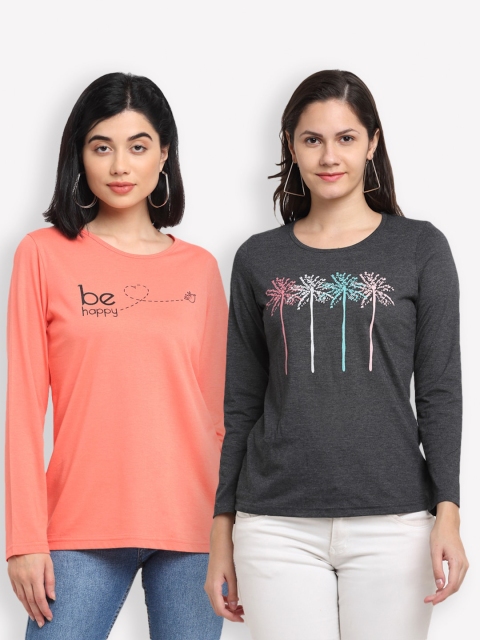 

Kanvin Women Pack Of 2 Printed T-shirts, Orange