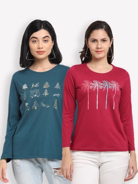 

Kanvin Women Pack Of 2 Printed T-shirts, Red