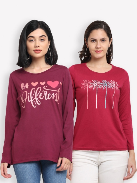 

Kanvin Pack of 2 Maroon & Red Printed T-shirt
