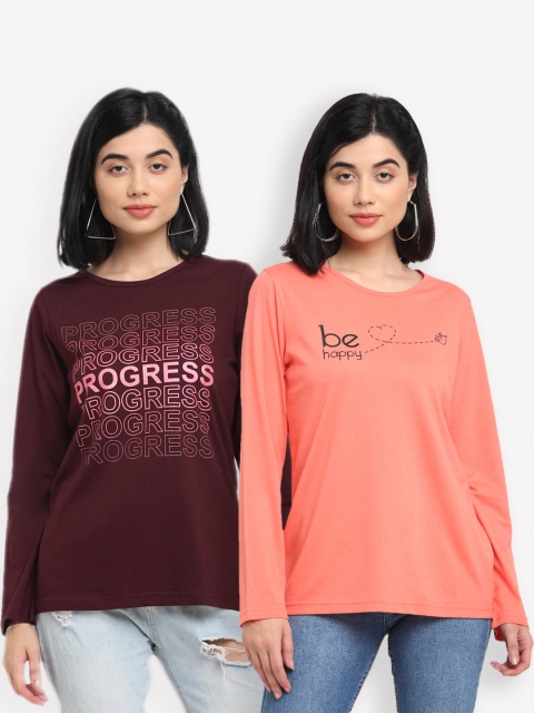 

Kanvin Women Brown Typography 2 High Neck T-shirt