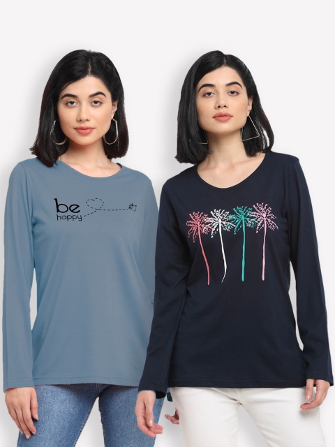 

Kanvin Women Blue Set Of 2 Printed T-shirt