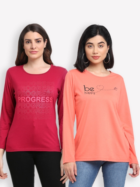 

Kanvin Women Red & Orange Pack Of 2 Printed T-shirts