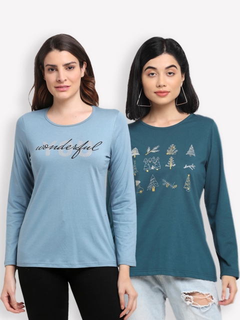 

Kanvin Women Blue Typography 2 Printed T-shirt