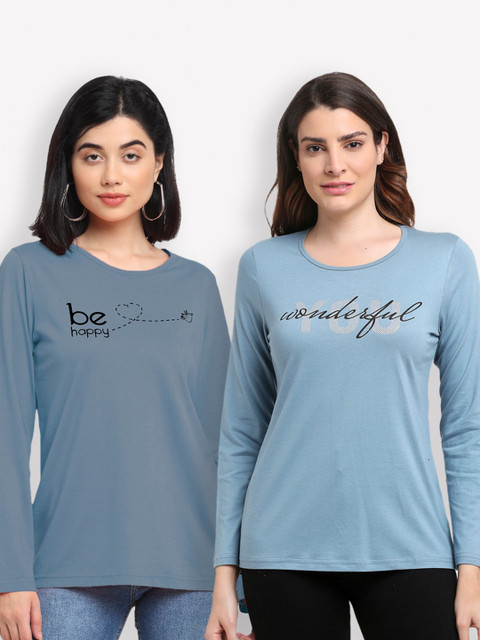 

Kanvin Women Blue Typography 2 Printed T-shirt