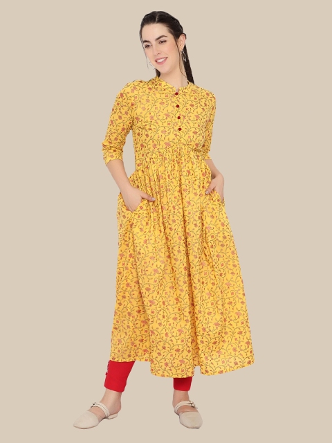 

shashvi Women Yellow & Red Floral Printed Anarkali Kurta