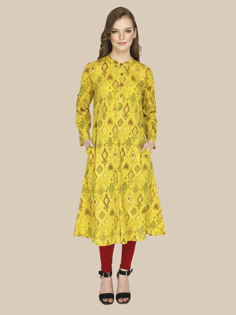 

shashvi Women Yellow Ethnic Motifs Printed Kurta