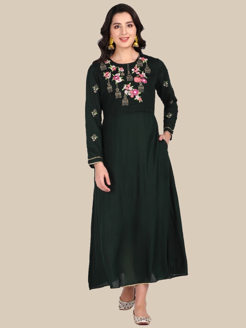 

shashvi Green Floral Embroidered Maxi Dress