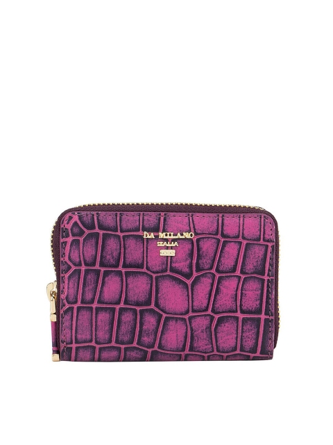 

Da Milano Men Purple & Black Abstract Textured Leather Zip Around Wallet