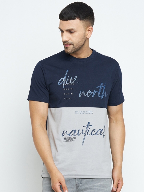 

98 Degree North Men Navy Blue & Grey Colourblocked T-shirt