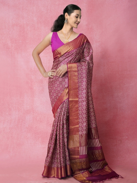 

Unnati Silks Purple Pure Handloom Sustainable Bengal Tussar Silk Saree