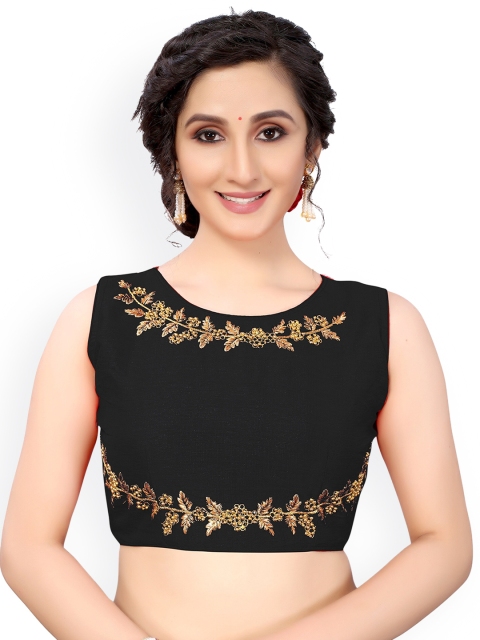 

Nimayaa Women Black & Gold-Coloured Embroidered Saree Blouse