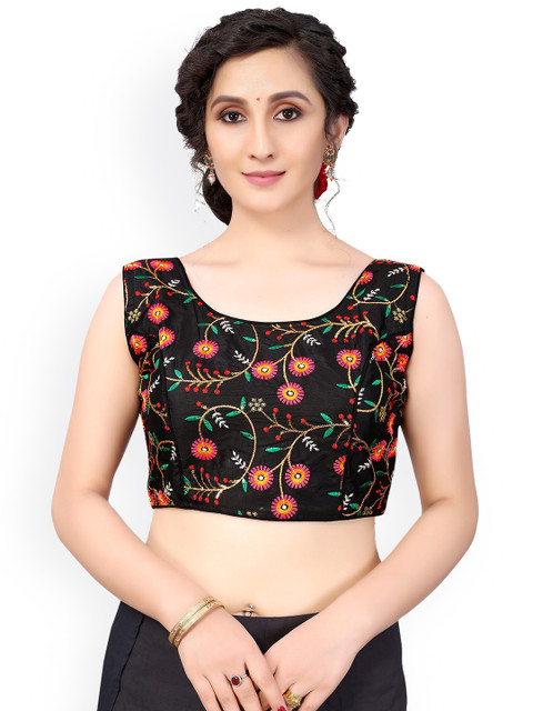 

Nimayaa Women Black & Pink Embroidered Readymade Padded Saree Blouse