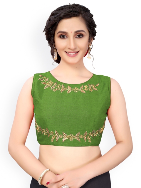 

Nimayaa Green & Gold-Coloured Embroidered Readymade Saree Blouse