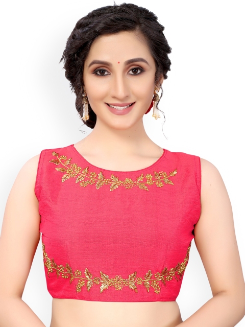 

Nimayaa Fuchsia Pink & Golden Embroidered Saree Blouse