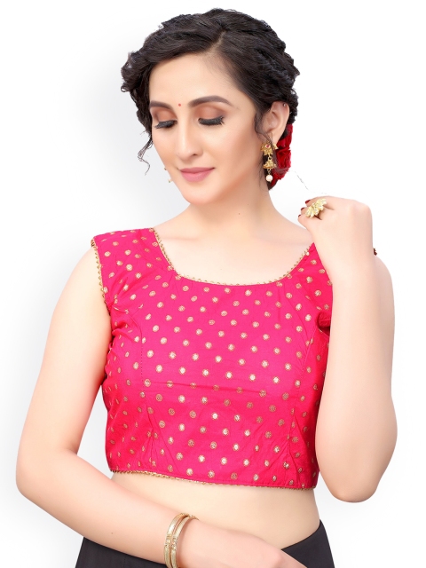 

Nimayaa Pink & Gold-Coloured Printed Readymade Saree Blouse