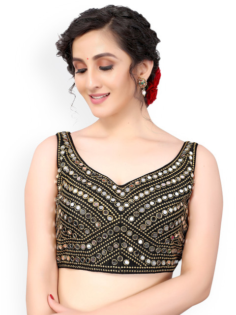 

Nimayaa Black & Gold-Coloured Embroidered Readymade Saree Blouse