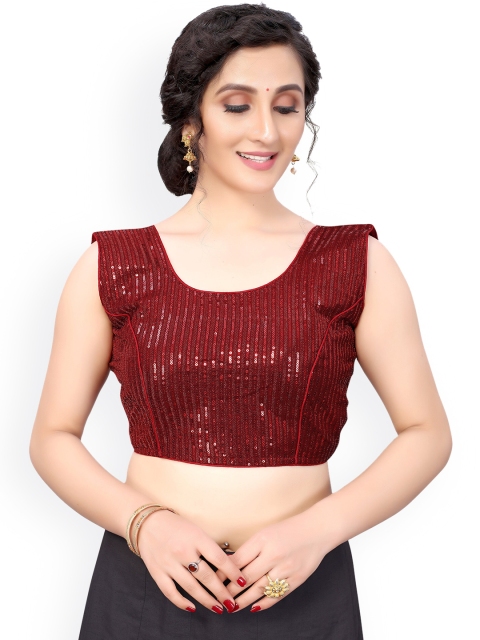 

Nimayaa Maroon Embellished Saree Blouse