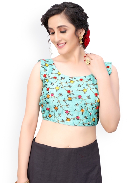 

Nimayaa Sea Green & Red Embroidered Readymade Saree Blouse