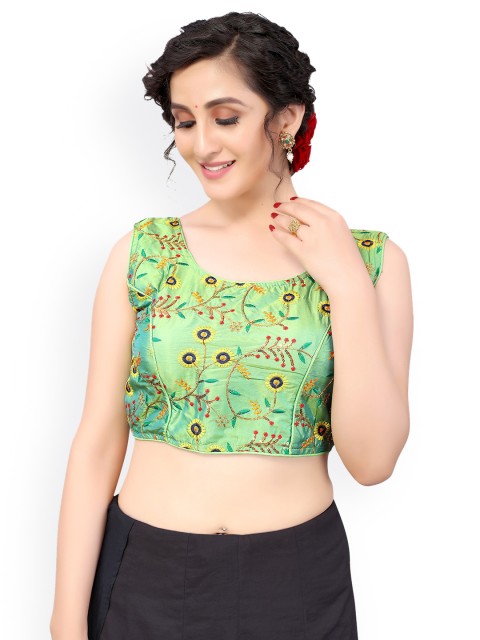 

Nimayaa Green & Yellow Embroidered Readymade Saree Blouse