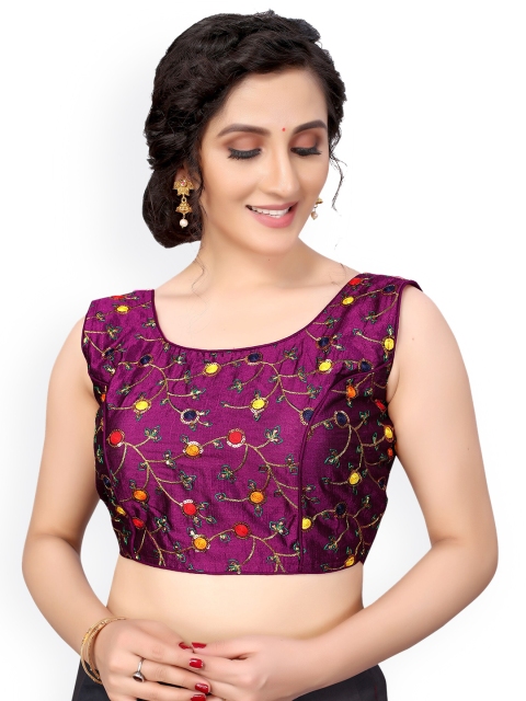 

Nimayaa Purple & Gold-Coloured Embroidered Readymade Saree Blouse