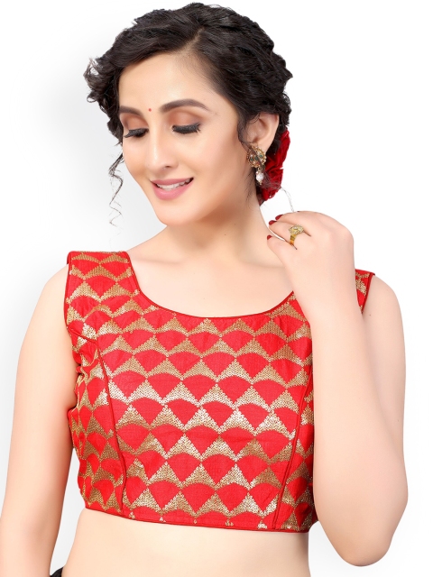 

Nimayaa Red & Gold-Coloured Embroidered Padded Saree Blouse