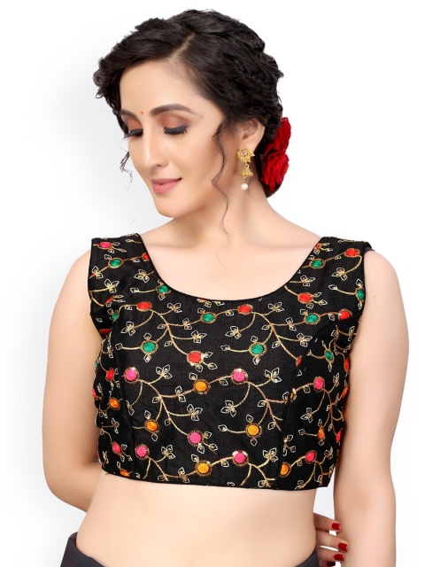

Nimayaa Black & Gold-Coloured Embroidered Readymade Saree Blouse