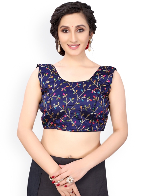 

Nimayaa Navy Blue & Gold-Toned Embroidered Readymade Padded Saree Blouse