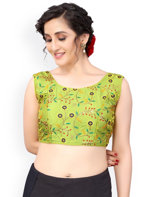

Nimayaa Lime Green & Blue Floral Embroidered Padded Silk Blend Saree Blouse