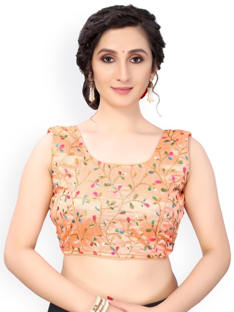 

Nimayaa Peach-Coloured & Blue Embroidered Readymade Padded Saree Blouse