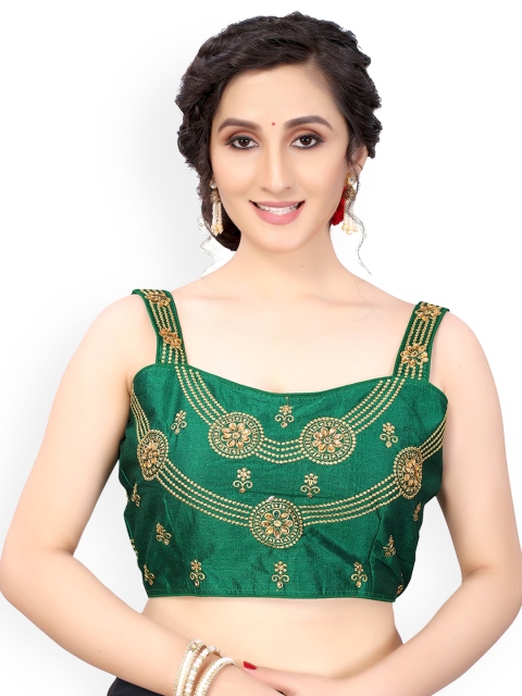 

Nimayaa Green & Gold-Coloured Embroidered Readymade Saree Blouse