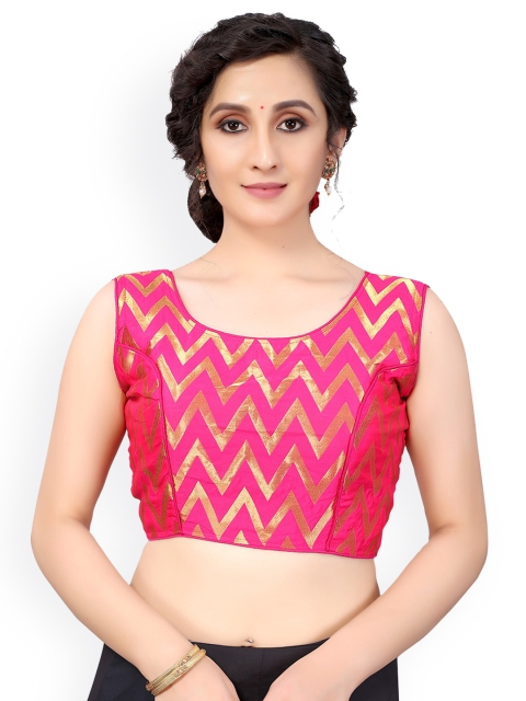

Nimayaa Fuchsia Pink & Gold-Coloured Printed Readymade Saree Blouse