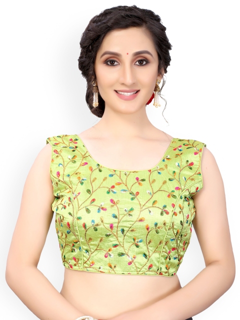 

Nimayaa Green & Pink Embroidered Readymade Padded Saree Blouse