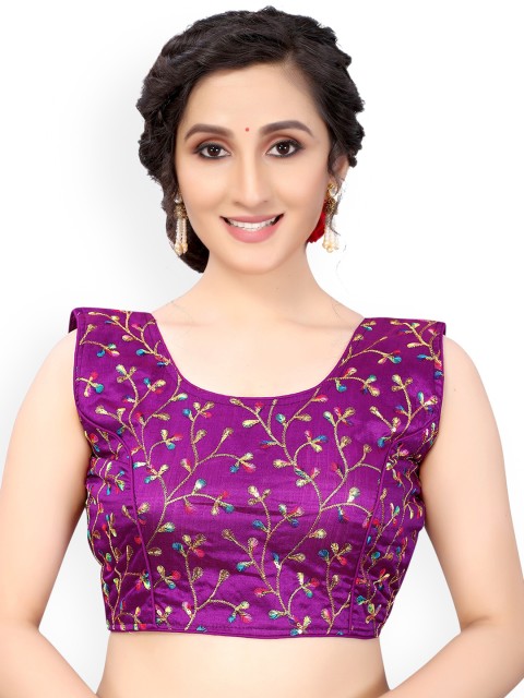 

Nimayaa Purple & Gold-Coloured Embroidered Readymade Padded Saree Blouse