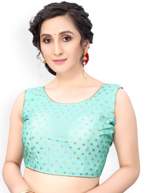 

Nimayaa Sea Green & Gold-Coloured Printed Padded Saree Blouse