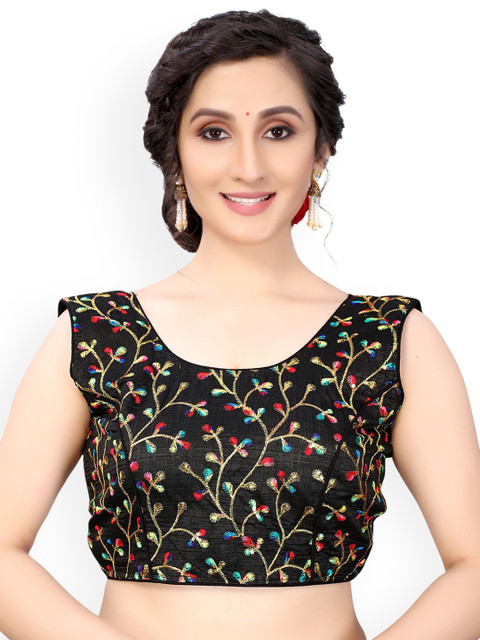 

Nimayaa Black & Blue Embroidered Readymade Padded Saree Blouse