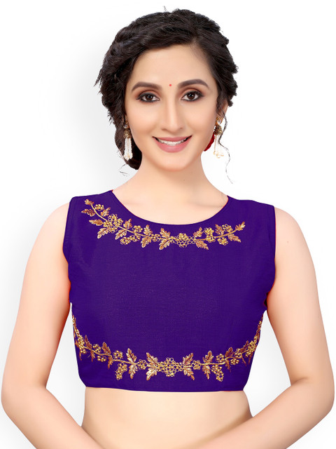 

Nimayaa Purple & Gold-Coloured Embroidered Readymade Saree Blouse