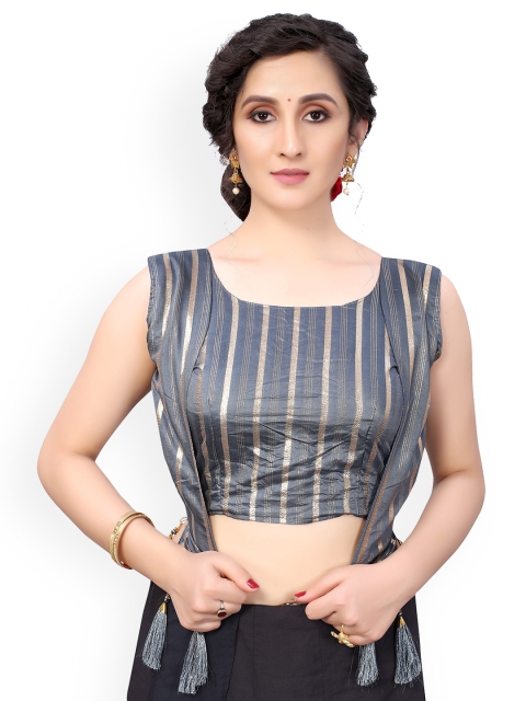 

Nimayaa Grey & Gold-Coloured Printed Readymade Saree Blouse