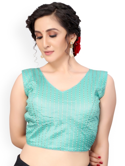 

Nimayaa Sea Green & Gold-Coloured Embroidered Readymade Saree Blouse