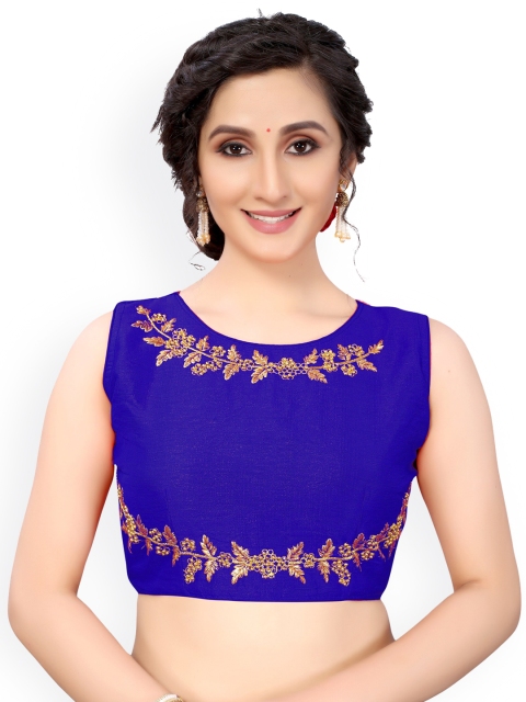 

Nimayaa Women Blue & Gold-Coloured Embroidered Readymade Saree Blouse