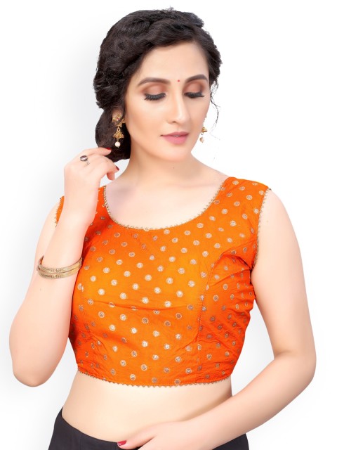 

Nimayaa Orange & Gold-Coloured Printed Readymade Saree Blouse