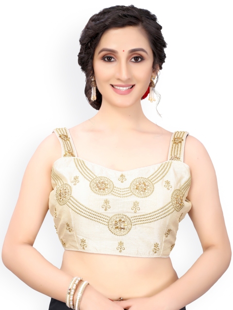 

Nimayaa Off White & Gold-Coloured Embroidered Readymade Saree Blouse