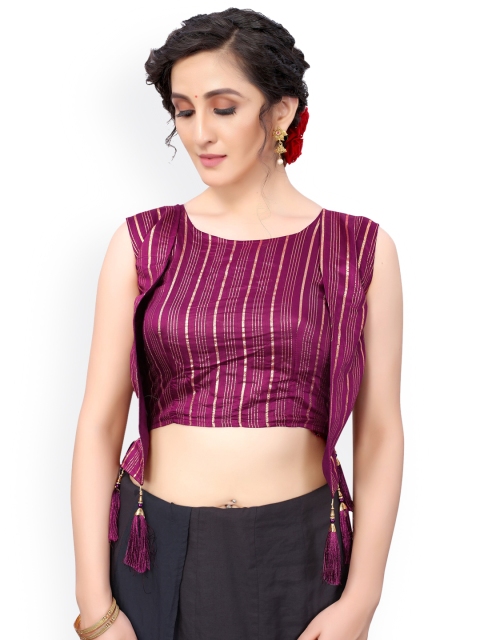 

Nimayaa Burgundy & Gold-Toned Printed Readymade Padded Saree Blouse