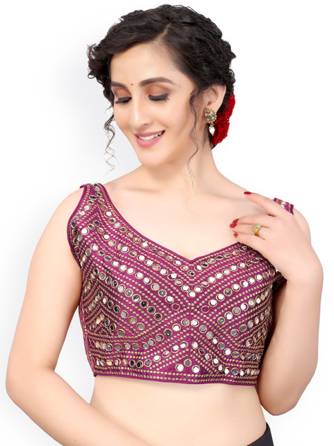 

Nimayaa Magenta & Gold-Coloured Embroidered Readymade Saree Blouse