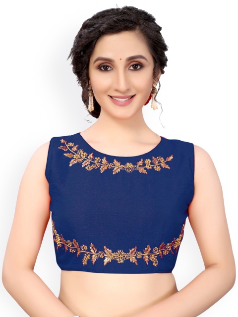 

Nimayaa Navy Blue & Gold-Coloured Embroidered Readymade Saree Blouse