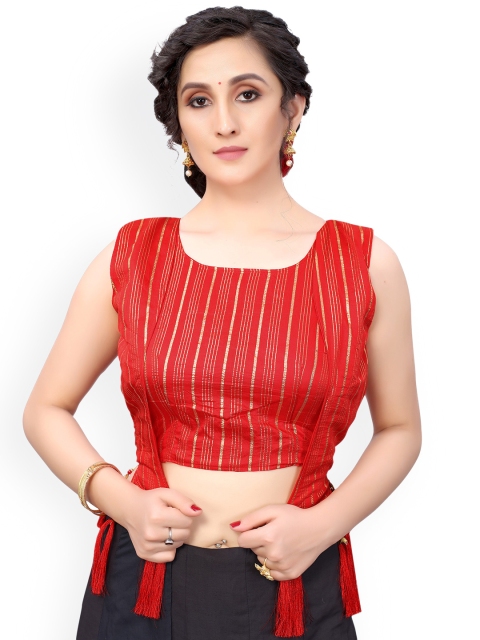 

Nimayaa Red & Gold-Coloured Printed Readymade Padded Saree Blouse